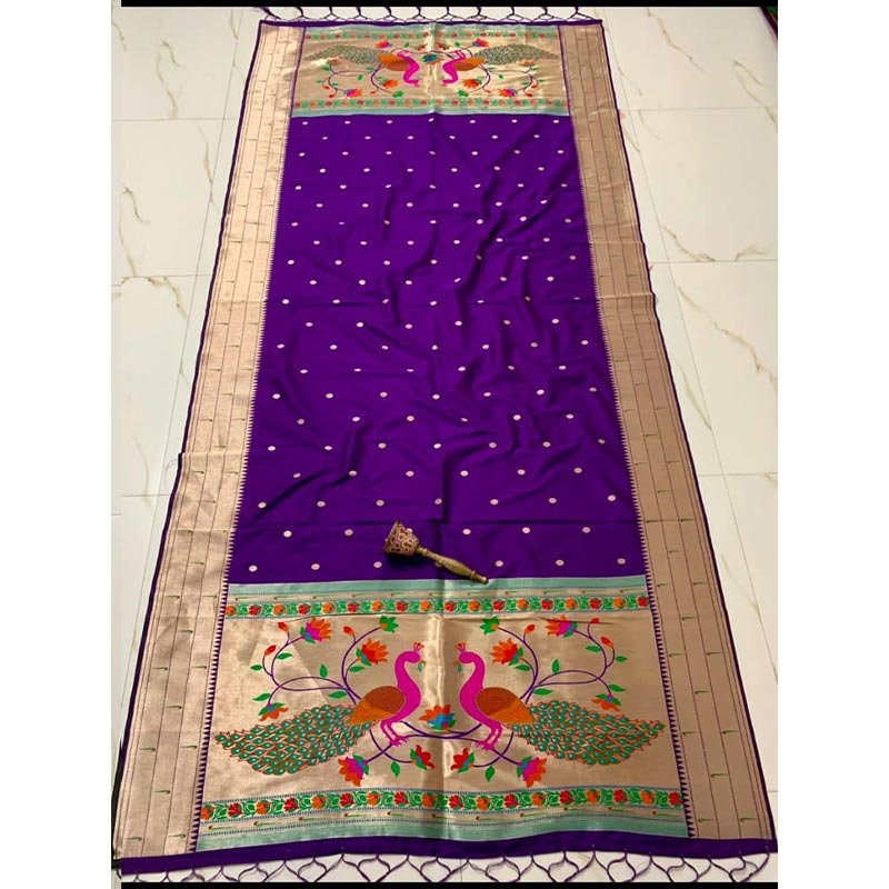 dark-purple Peacock Pair with Triple Muniya Art Silk Dupatta - Image 1